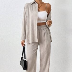Solid Color Long Sleeved Shirt And Pants Set