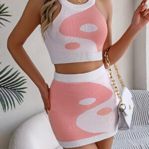 Women  Color Block Cropped Top & Bodycon Skirt Knit Set