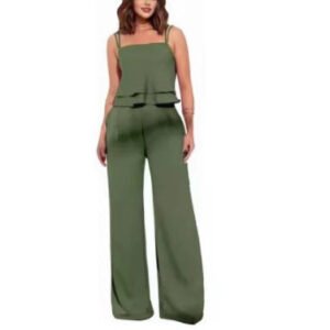 Sling Pure Color Ruffles Top Straight-leg Pants Fashion Suit