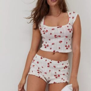 Women's Knitted Jacquard Strawberry Print Set