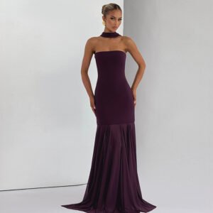 Mesh Spliced Strapless Evening Dress Long Gown