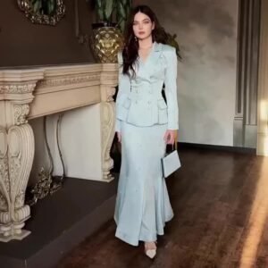 Light Blue Defined-Waist Elegant Back-Tie Set