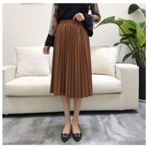 Pleated Half Length High Waist Long Skirt