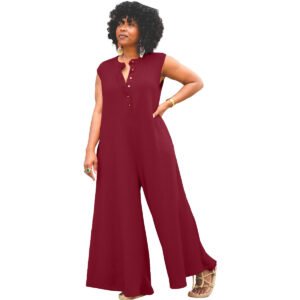 Women's Fashion Casual Button Jumpsuit Fat Woman