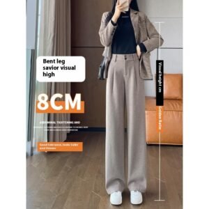 Gray Woolen Wide-leg Pants Autumn And Winter High Waist Drooping Casual Straight-leg