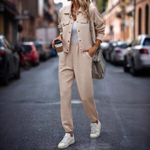 Long Sleeve Lapel Cardigan Casual Fashionable Trousers