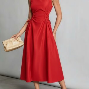 Niche Pleated Waist-cinching Figure-flattering A-line Maxi Dress