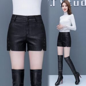 Fashion Loose Wide Leg Leather Shorts Women