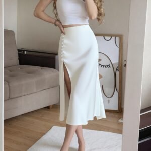 Satin And Velvet Multi-button Womens Skirt