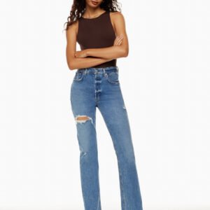 Women's New Fashion Jeans High Waist Ripped Slimming Straight-leg Pants