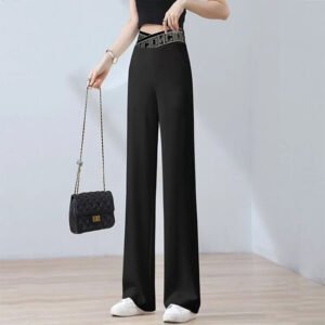 Women's Summer High-Waist Straight-Leg Drapey Long Pants
