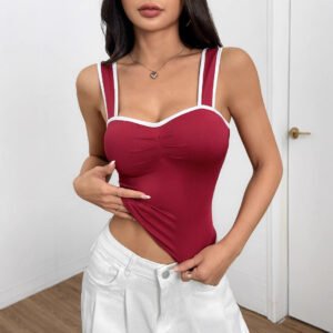 New Womens Slimming Contrast-color Top