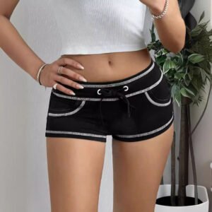 Open-stitch Design Lace-up Low-rise Hot Pants