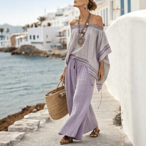 Resort-style Fashion Casual Top And Wide-leg Pants Set