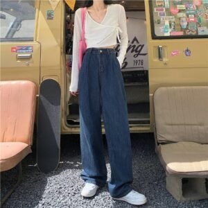 Wide-leg Straight-leg Mopping Denim Trousers