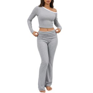 Long-sleeve Cropped Midriff-baring Pleated Pants Set