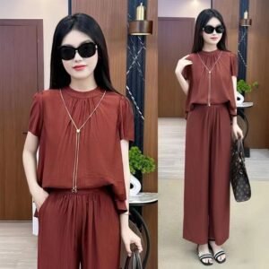 Loose Temperament Short-sleeved Wide-leg Pants Two-piece Set