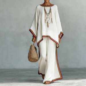 Women's Fashionable Printed Crew-Neck Casual Long-Sleeve Set