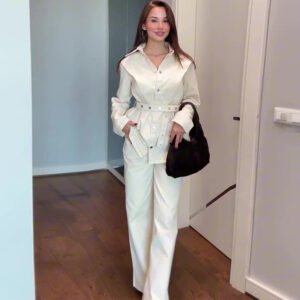 Womens Long-Sleeve Denim Jacket And Wide-Leg Jeans Two-Piece Set